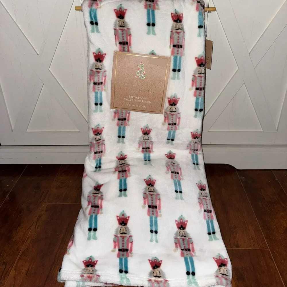 Olivia & Co Pastel Nutcracker Plush Throw Blanket